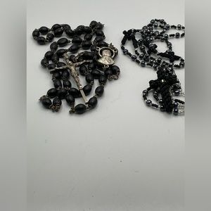 LOT Of 2 VINTAGE ROSARIES - 1 W/Cocoa Beads W/caps + 1 W/Handmade Cross